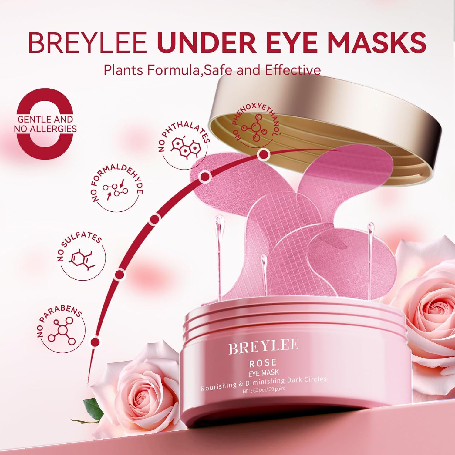 BREYLEE Rose Eye Mask– 60 Pcs
